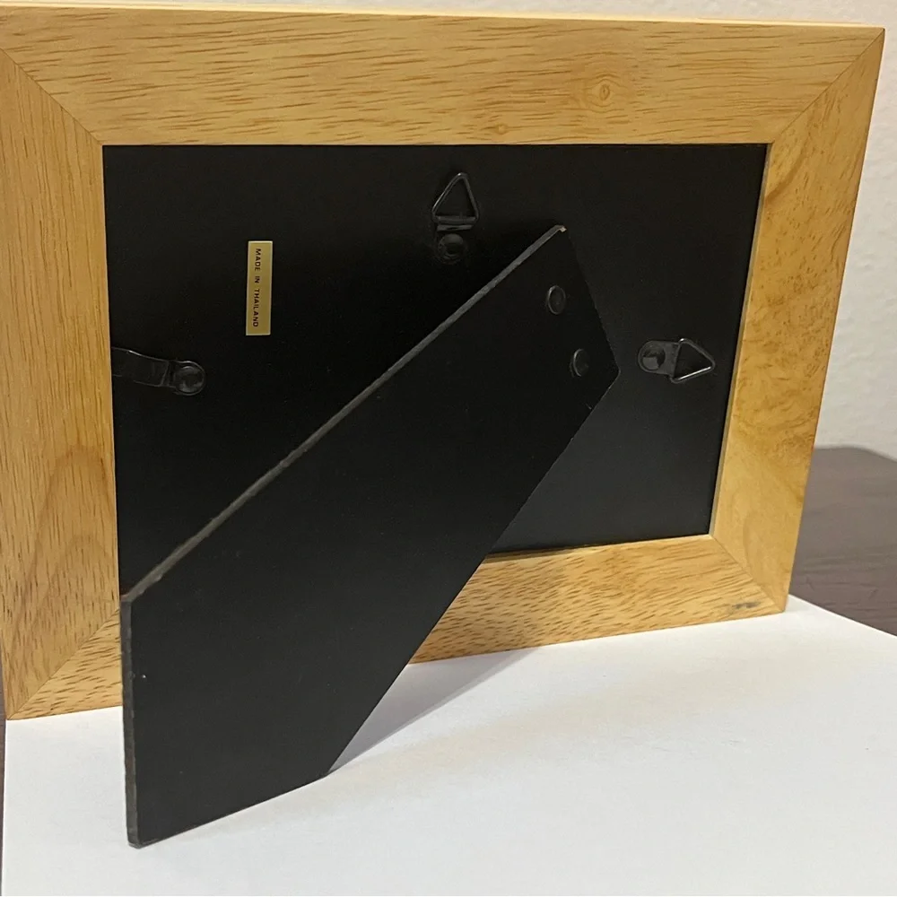 Square Light Maple Wood Picture Frame Photo Frame Beige Wooden with Black Stand